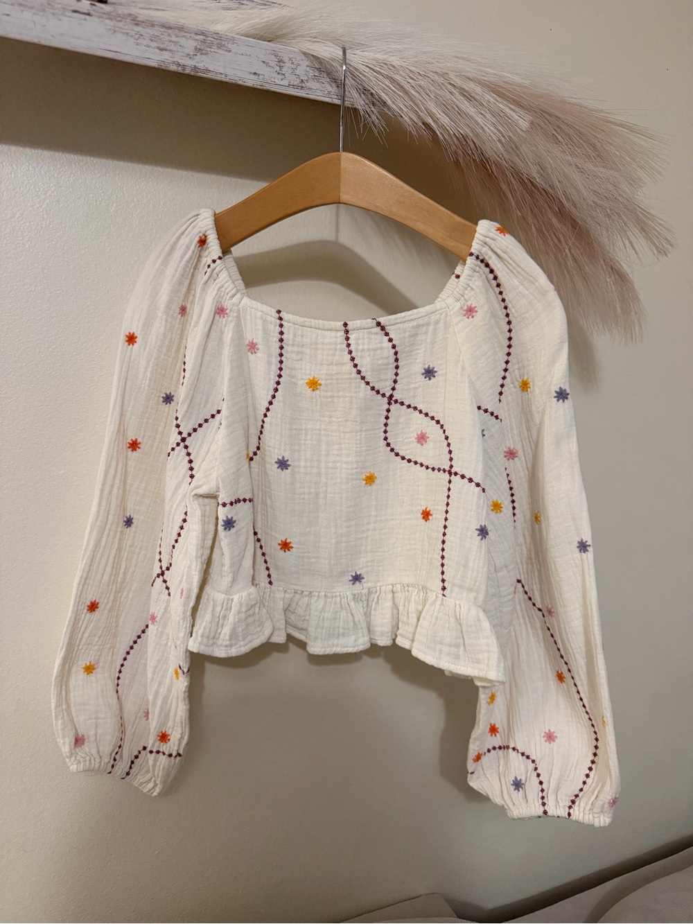 Zara Kids Embroidered Textured Boho Blouse - Size 10 (140cm)